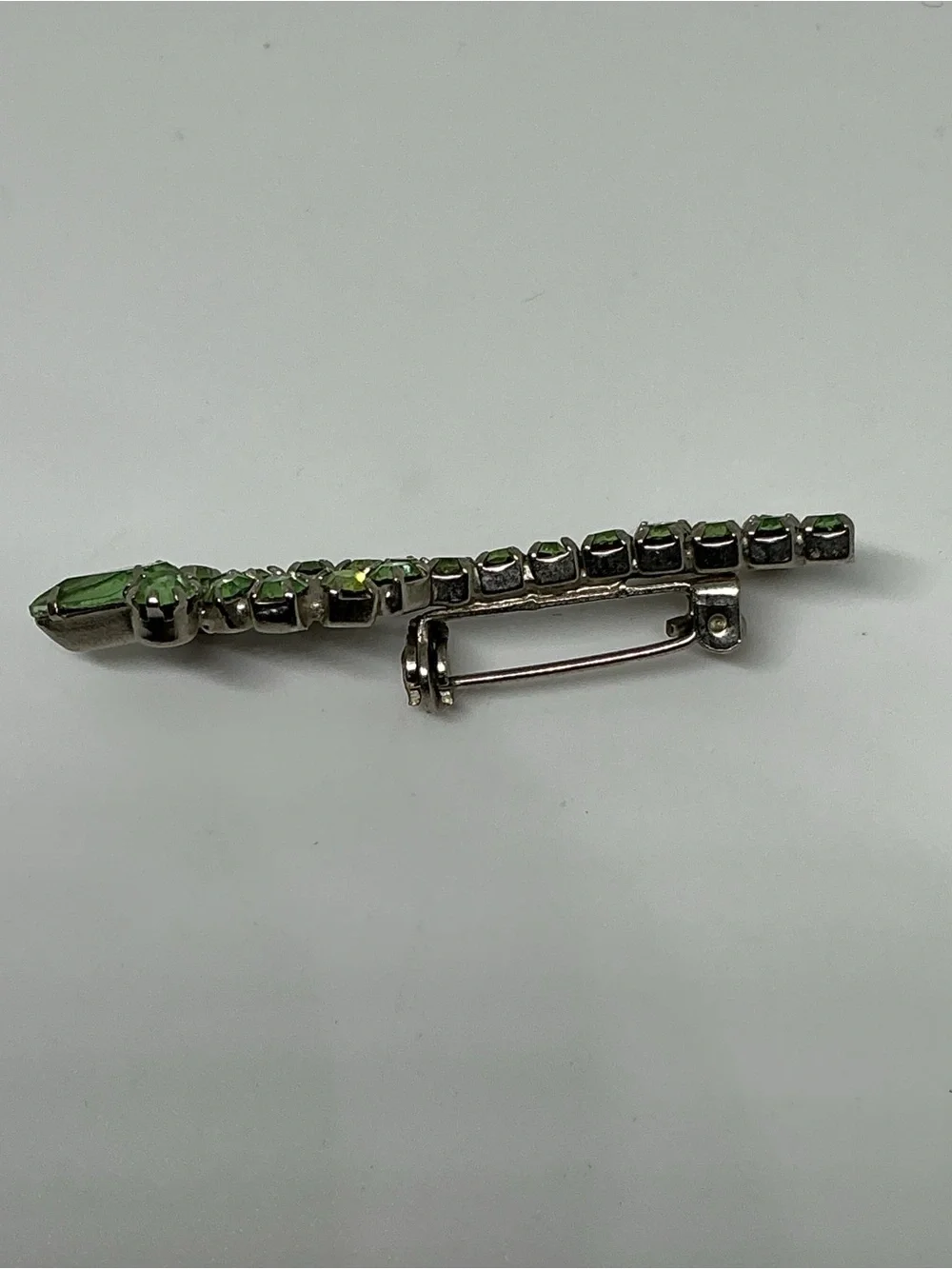 Vintage Green Rhinestone Key Brooch